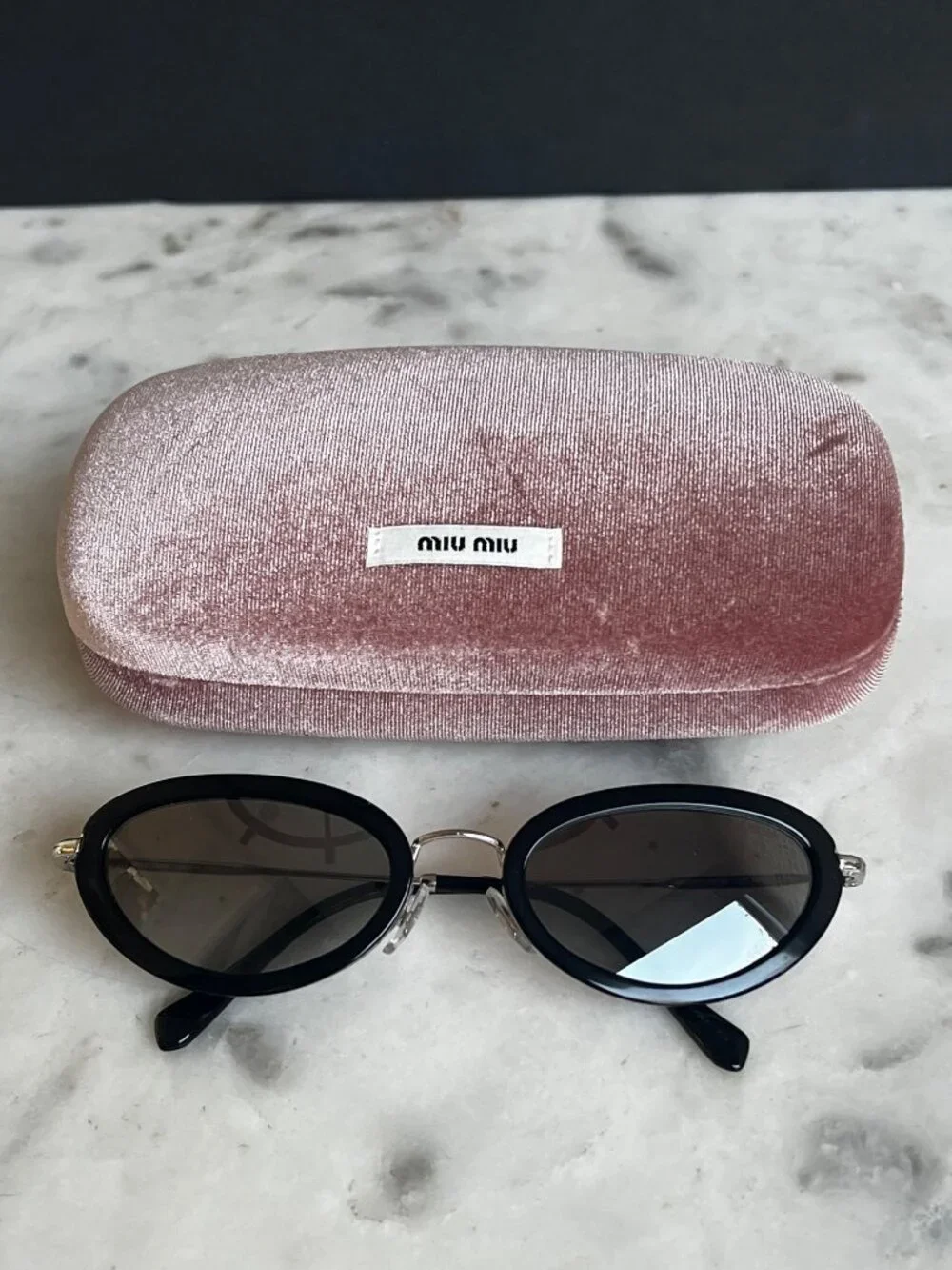 Miu Miu CORE COLLECTION MU58US Oval Sunglasses | 1344R2-OPAL AZURE - Picture 2 of 12